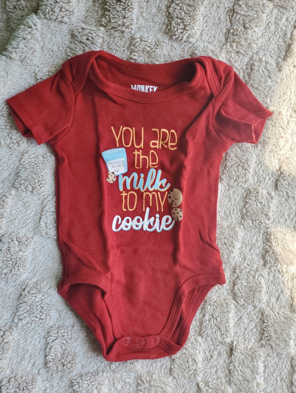 Red “You Are the Milk to My Cookie” Baby One-Piece
